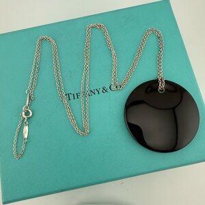 Tiffany & Co. 40mm Black Jade Round Pendant Sterling Silver Necklace